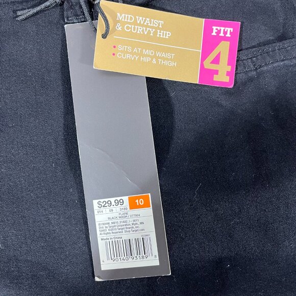 NWT Mossimo Black Flare Mid Waist & Curvy Hip Thigh Denim Jeans, Size 10, Fit 4 - Picture 4 of 6